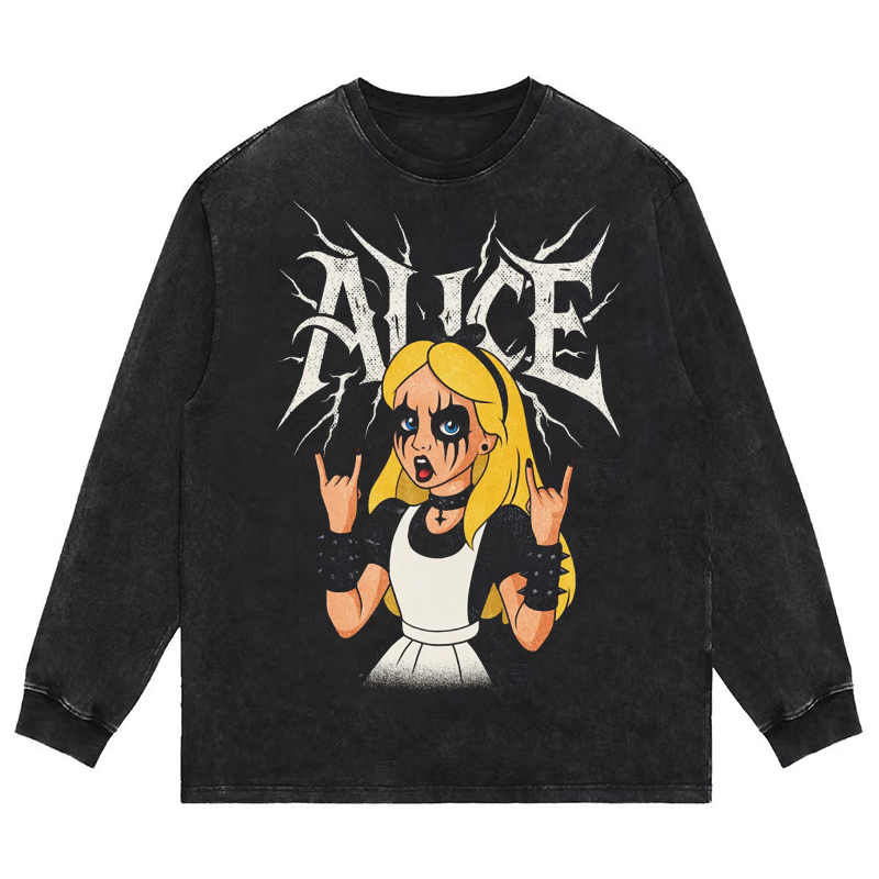 搞怪摇滚爱丽丝美式复古水洗做旧重磅纯棉宽松短袖T恤男女卫衣tee