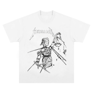 metallica乐队 摇滚美式重磅水洗做旧纯棉宽松长短袖t恤男女卫衣