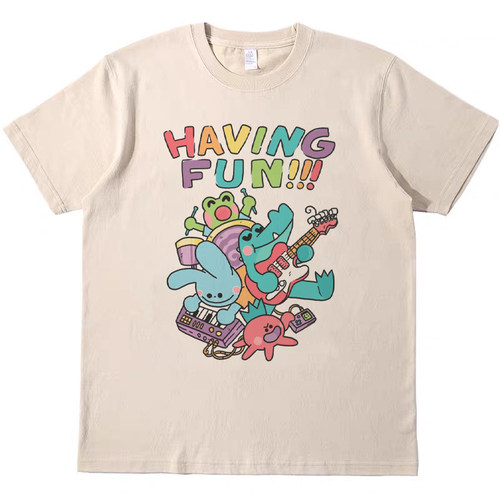 小动物玩音乐 美式趣味复古vintage短袖男女情侣T恤纯棉teeshirt