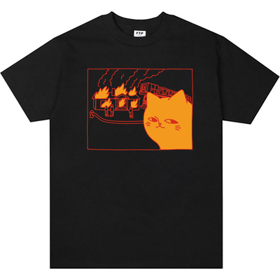 搞怪灾难猫猫 趣味美式T恤古着复古vintage男女宽松短袖t shirt