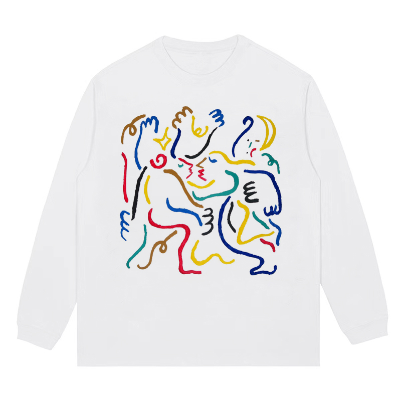 艺术线条简约 美式重磅纯棉白色宽松情侣短袖T恤男女卫衣teeshirt