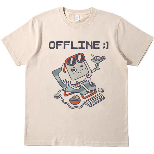 离线休息 复古美式男女T恤情侣vintage纯棉宽松bf短袖teeshirt