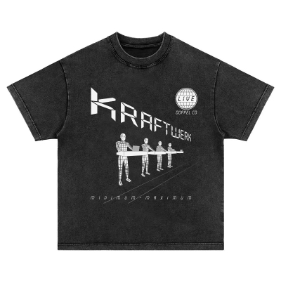 kraftwerk发电站 重磅纯棉水洗做旧圆领宽松男女长短袖t恤卫衣tee