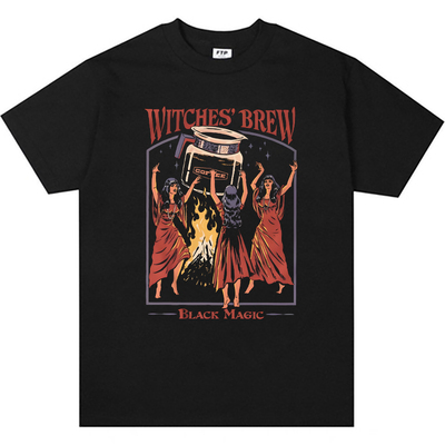 女巫魔法咖啡 趣味美式T恤古着复古vintage男女宽松短袖t shirt