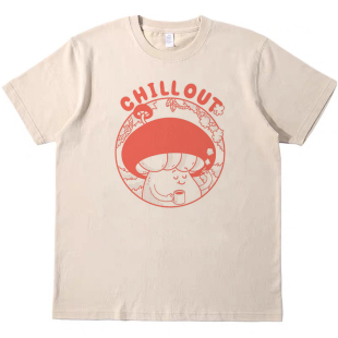 复古T恤男女宽松纯棉短袖 out趣味插画美式 tshirt 蘑菇chill 放松