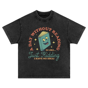 一天不读书 趣味创意重磅复古vintage水洗做旧短袖T恤男女卫衣tee