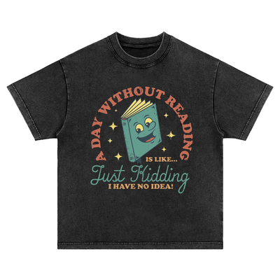 一天不读书 趣味创意重磅复古vintage水洗做旧短袖T恤男女卫衣tee