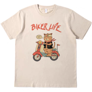 tshirt 印花T恤复古vintage男女宽松休闲短袖 biker life摩托车手
