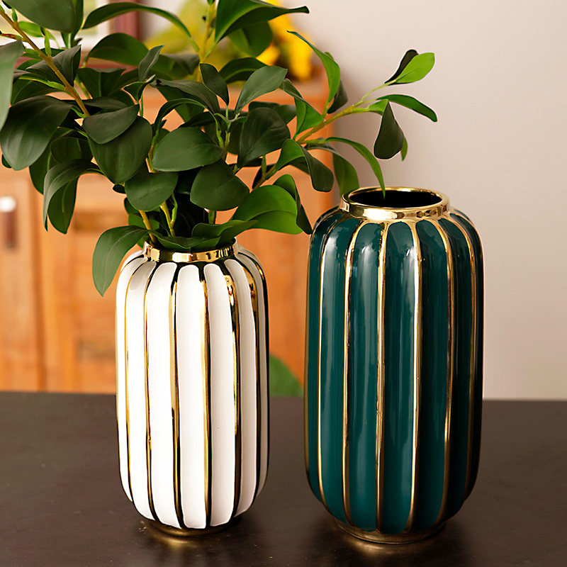 陶瓷金边简约2022新款厅餐桌欧式插花摆件干花鲜花花器虞美人花瓶