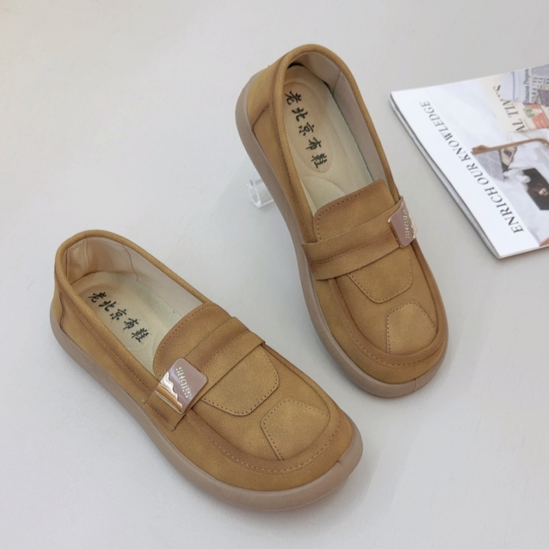 北京布鞋妈妈鞋2025秋季单鞋工作鞋软底软面乐福鞋洋气防滑平底女