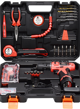 卡夫威尔112件套12V多功能锂电钻套装一电一充家用工具箱P3092A