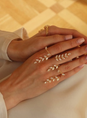 小众交叉五指闪钻戒指高级百搭