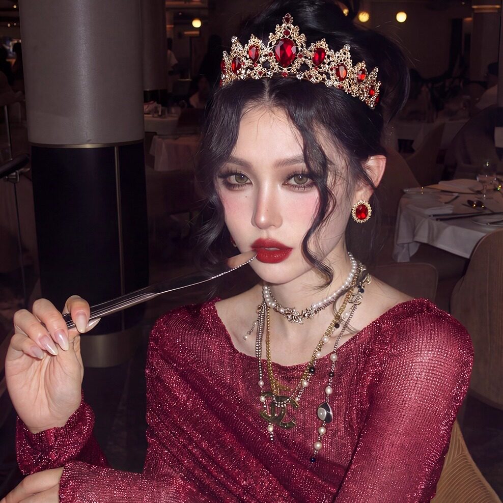 欧美精致皇冠红色高级感头饰18图片