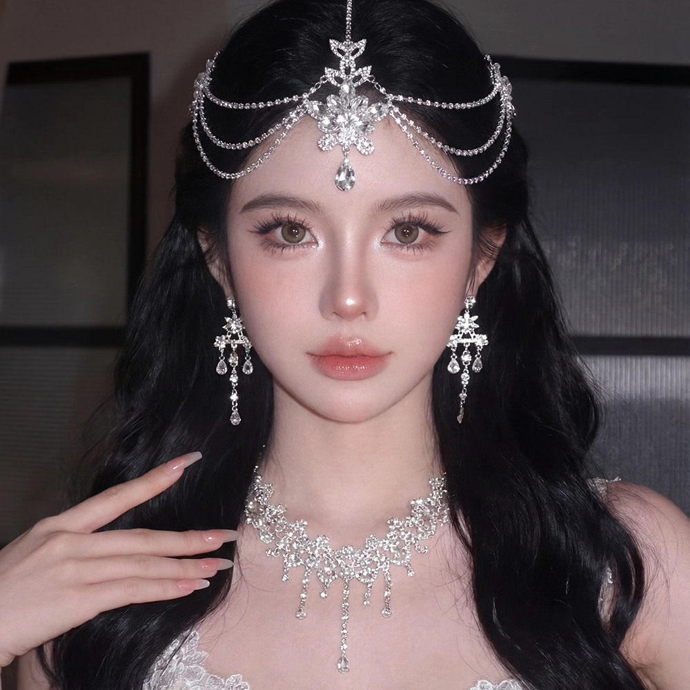 超闪钻项链耳环套装 小众轻奢高级感 新娘婚纱礼服锁骨链颈链