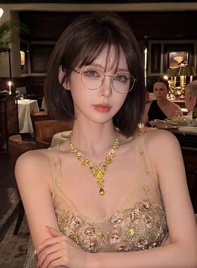 黄水晶滴流苏闪钻锁骨链宴会