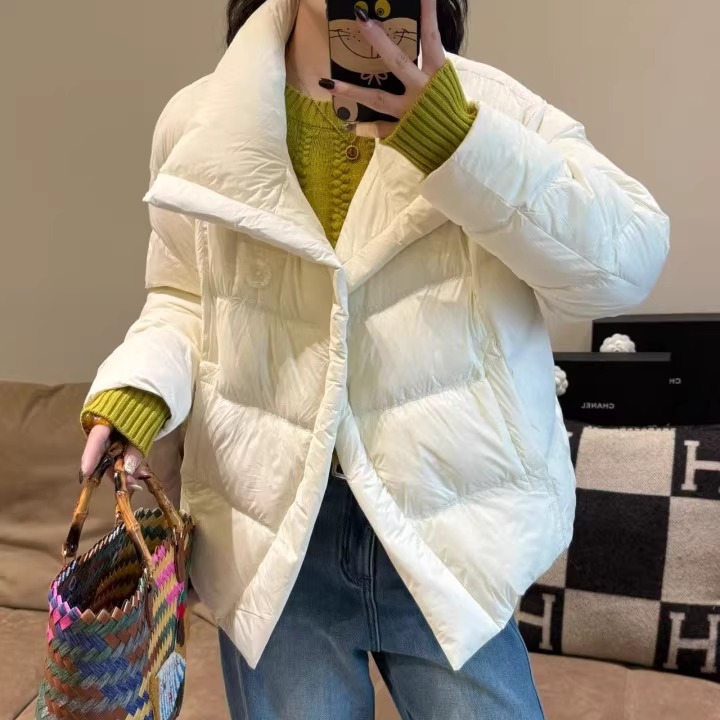立领小个子宽松款白鸭绒羽绒服女