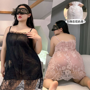 明星同款加肥加大码200斤性感蕾丝睡裙睡衣露背蕾丝新款吊带睡裙