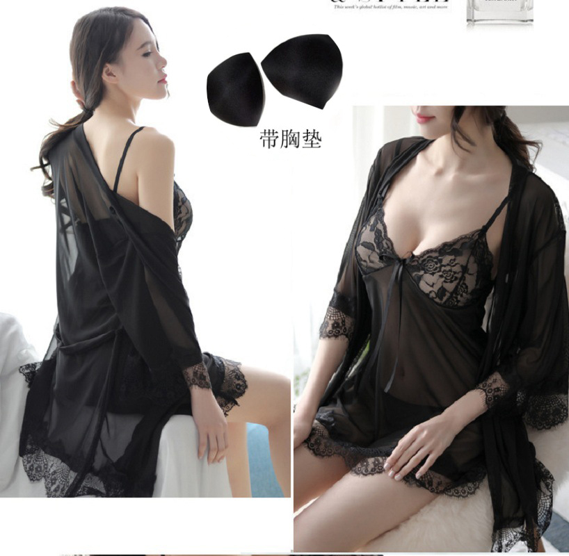 睡衣女夏冰丝薄款长款吊带睡裙三件套浴袍真丝绸春秋性感家居服