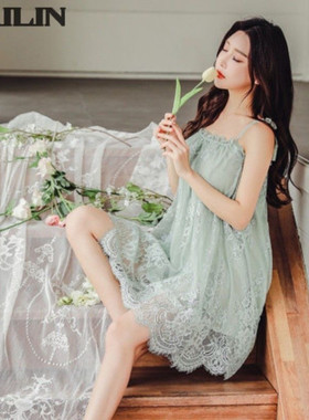 新款网红爆款性感睡衣女夏季网纱吊带加肥加大码200斤舒服感睡裙