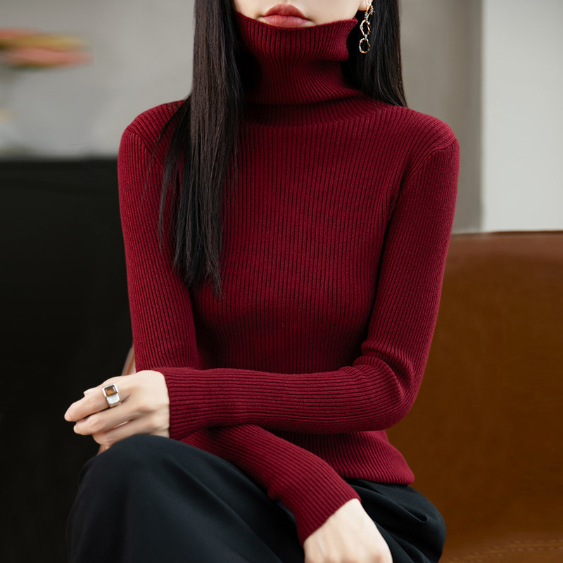 鄂尔多斯市2025年中青年女堆堆领毛衣打底衫羊绒衫修身高领百搭款