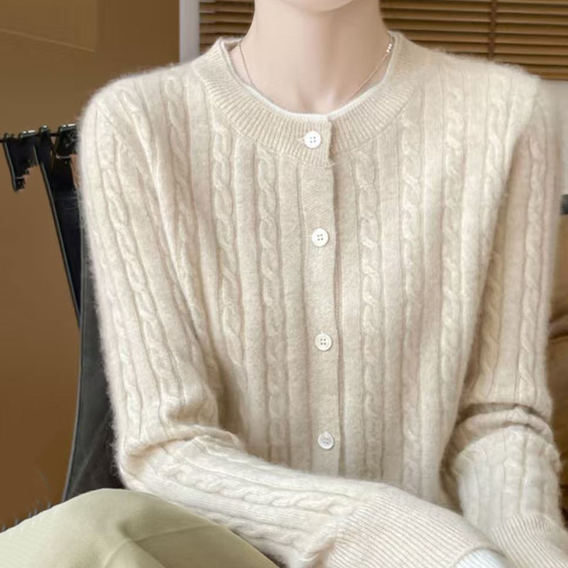 圆领时尚开衫显瘦中青年女羊绒衫