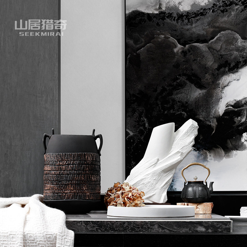 复古陶罐花盆陶瓷花器设计师创意花瓶中式客厅插花样板房摆件组合