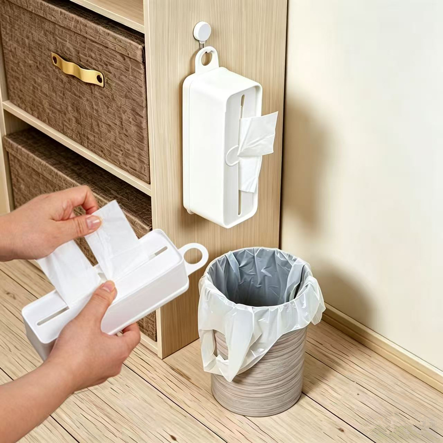 日本进口INOMATA家用厨房卷筒型塑料垃圾袋子收纳盒壁挂式免打孔