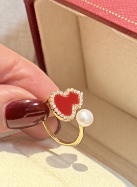 红葫芦福禄戒指 6-8天然高品质淡水珍珠14k注金喜庆新年幸运女神