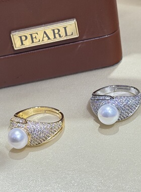 满天星元宝戒指 8-8.5天然淡水珍珠镶嵌 14k注金精工新品超气质