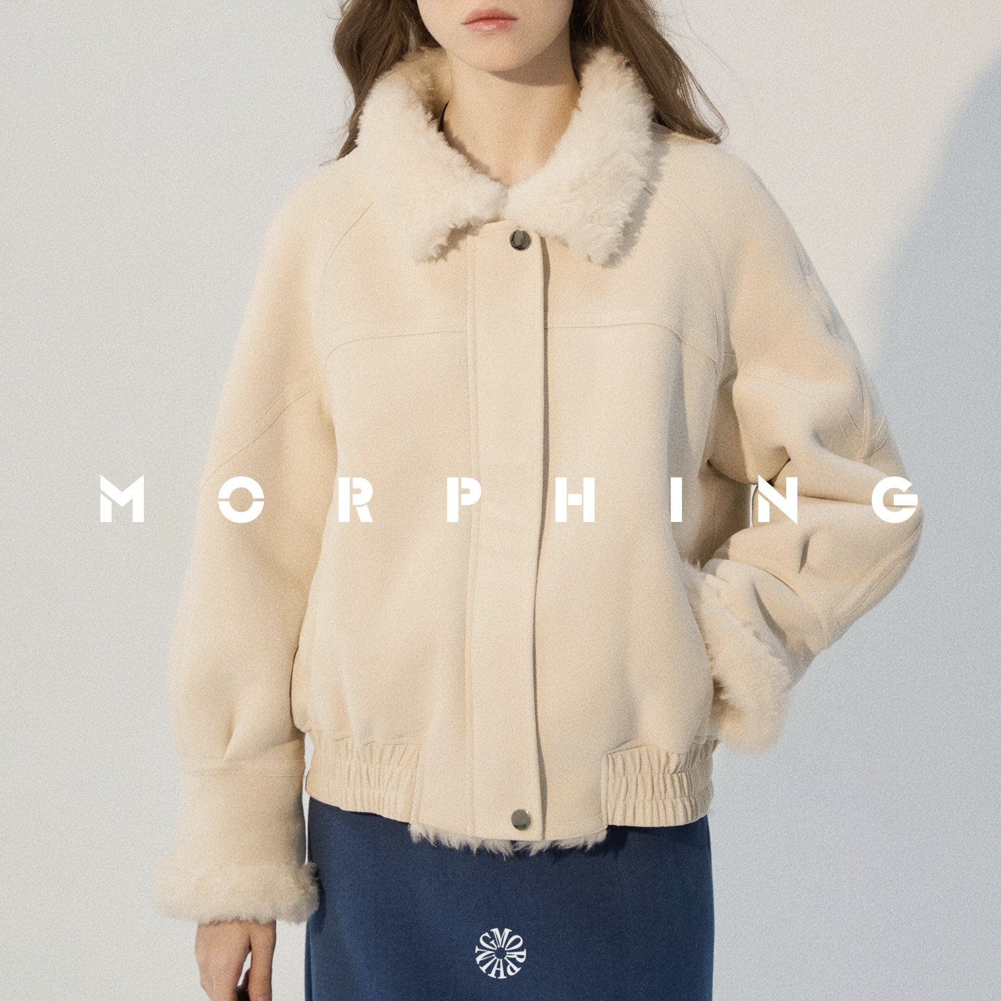 茉斐MORPHING冬季绵羊毛混纺巴恩风翻领羊羔毛休闲宽松外套女