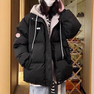 假两件休闲棉服女冬季2025新款韩系宽松冬装羊羔毛外套女加绒加厚