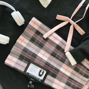 原创JK制服【粉雾海】秋冬黑粉格裙甜酷辣妹学生日系学院风半身裙