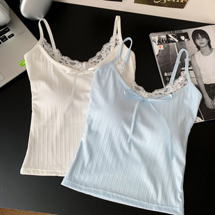 纯欲bm风人棉蝴蝶结蕾丝边吊带背心带胸垫内搭气质打底衣2025新款
