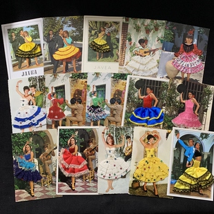 西班牙哈韦亚·立体舞裙 针织蕾丝 珍藏老明信片 纯手工刺绣