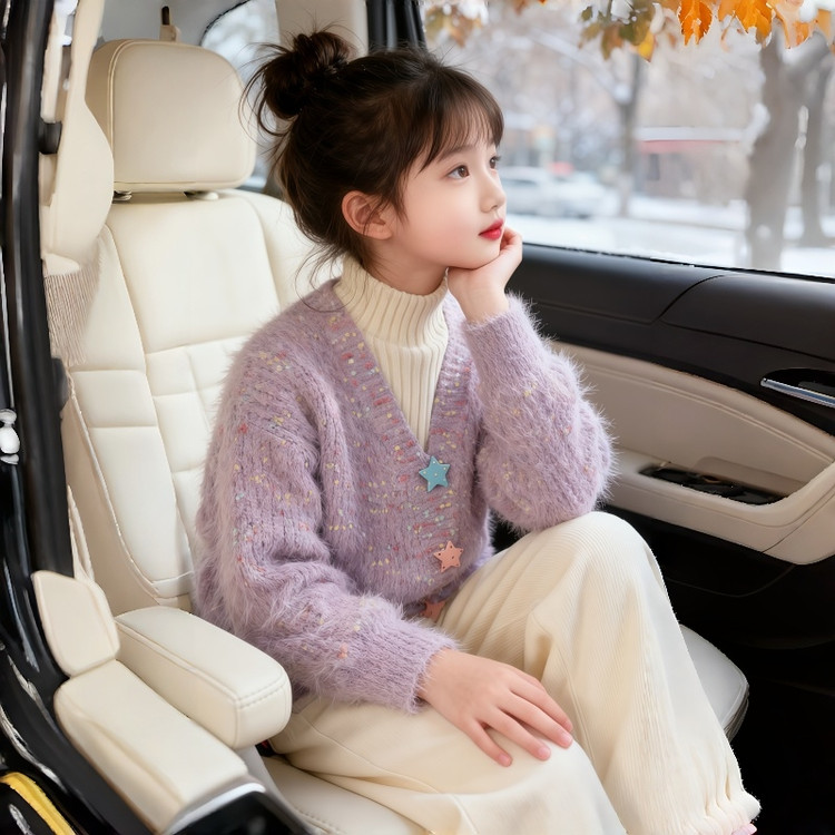女童毛衣冬季2026新款加厚半高领假两件线衣洋气中大童针织打底衫