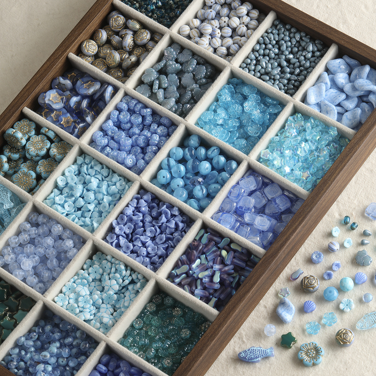 蓝色系进口捷克琉璃散珠集合手链项链手机链串珠diy配件材料珠子