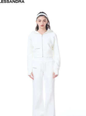 LE ALESSANDRA 收腰立裁分割连帽拉链空气卫衣上衣