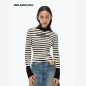 半高领logo提花条纹打底针织衫 设计师ANN ANDELMAN秋季 内搭上衣