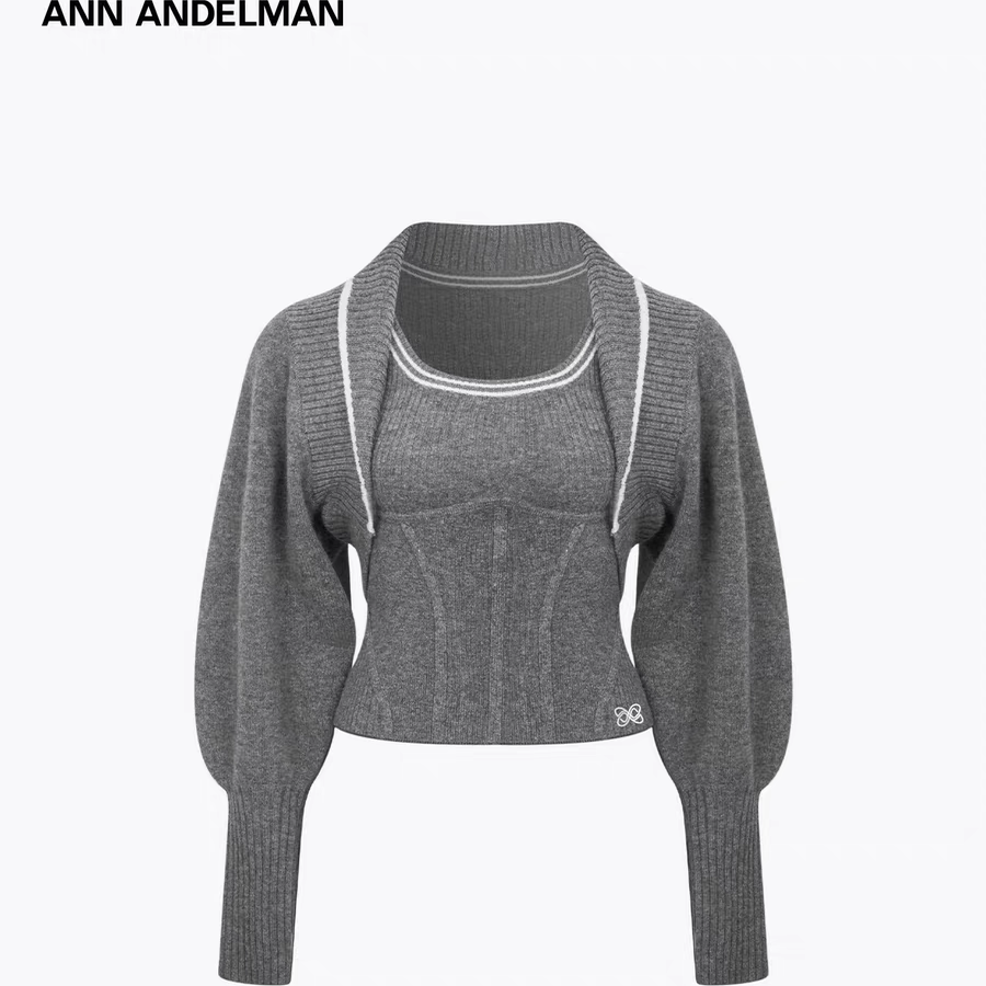 ANN ANDELMAN26早春新款撞色针织背心上衣披肩针织开衫两件套装