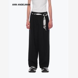 裤 设计师ANN 宽松直筒黑色阔腿垂感西装 丝巾休闲西裤 ANDELMAN