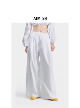 【新品】AIM SH女士 白色宽松直筒阔腿运动裤休闲裤