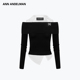 ANDELMAN秋季 新款 假两件拼接衬衫 设计师ANN 领一字肩针织衫 上衣