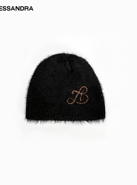 设计师 LE ALESSANDRA经典立体LOGO图案保暖针织冷帽毛毛休闲帽