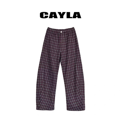 CAYLA慵懒风立体剪裁格纹加厚弯刀裤遮胯梨形天菜休闲裤
