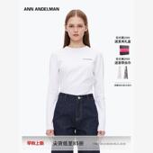 ANDELMAN 25秋季 新款 设计师ANN 叠褶圆领长袖 t恤女