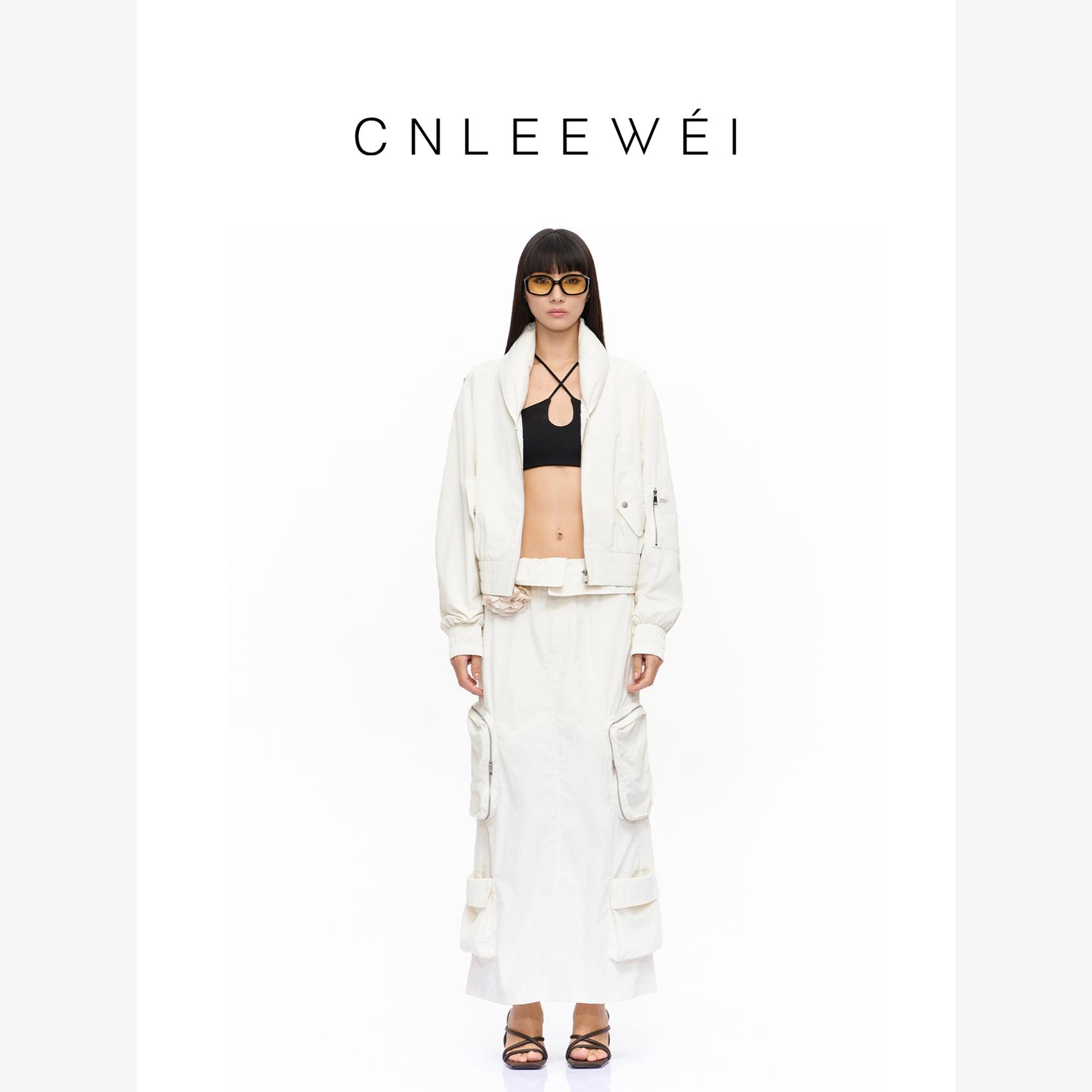 松弛感拉炼工装口袋长半裙