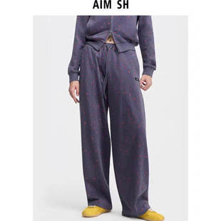 蓝色碎花休闲直筒长裤 SH女士 AIM 运动裤 新品