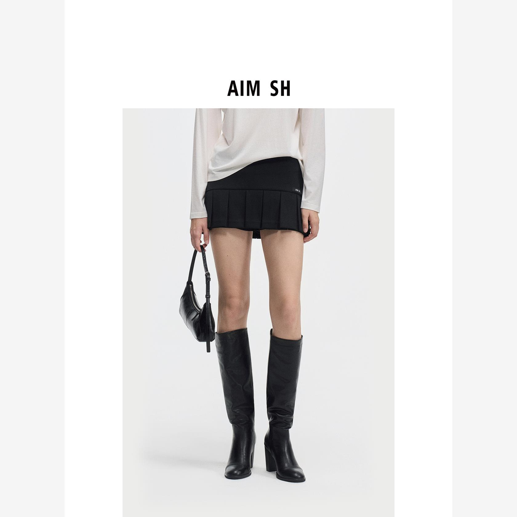 AIMSH女士百褶短裙拼接半身裙