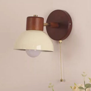 中古风卧室床头壁灯复古胡桃木色客厅背景墙灯民宿酒店过道墙壁灯