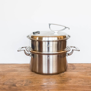 【送蒸格】双耳福百灵鸟18-10不锈钢三层钢一体成型24cm汤锅蒸格
